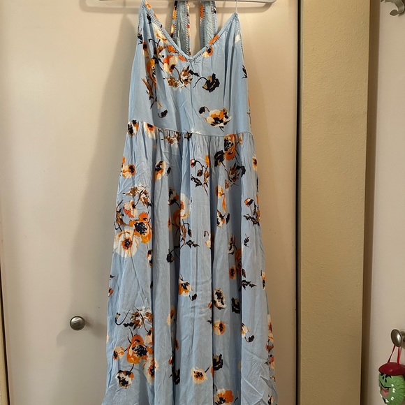 Urban Outfitters Cooperative Light Blue Floral Midi Dress Sundress Size 10 - Picture 6 of 9